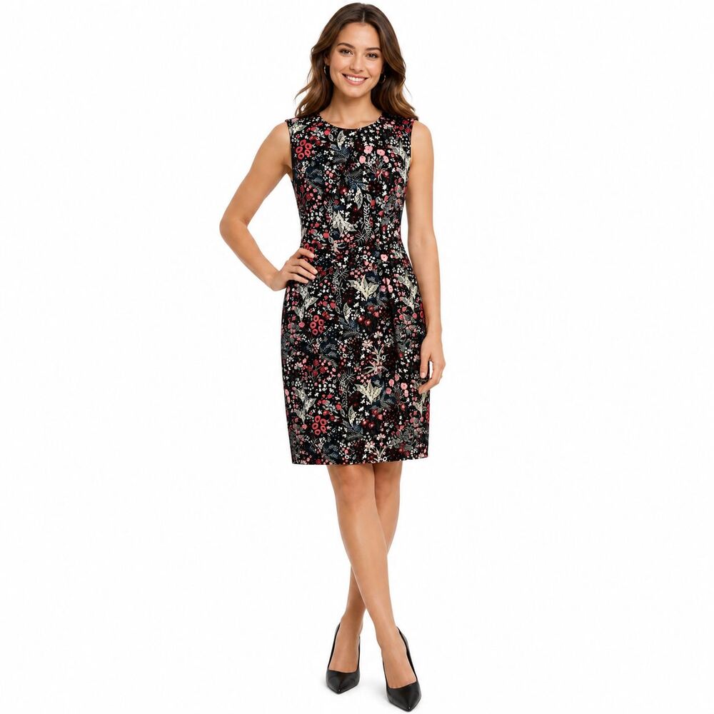 H & M Women's size 4 Botanical Embroidered Floral Sleeveless Sheath Dress Chic